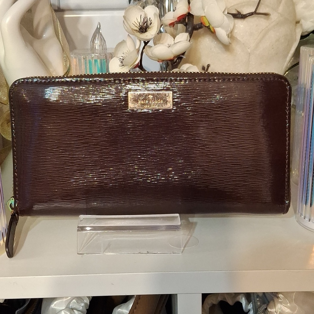 Kate Spade Long Red Wine epi leather Wallet EUC